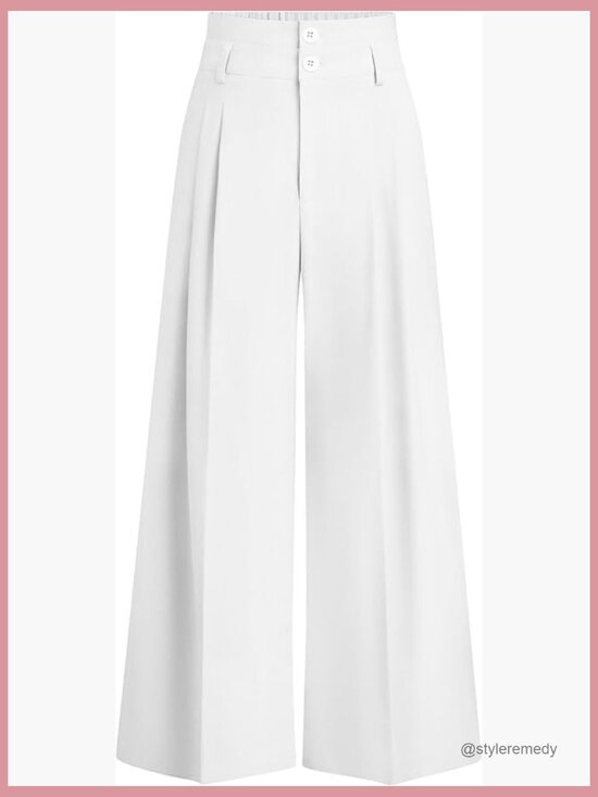 Pants - 100% Polyester Wide Leg Palazzo Pants High Waist Pleated Work Casual